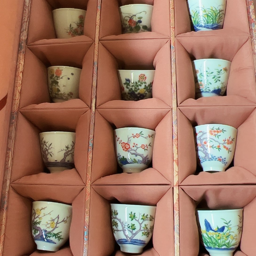 摆件陶景德镇绿xixi十二花神杯一套带礼盒