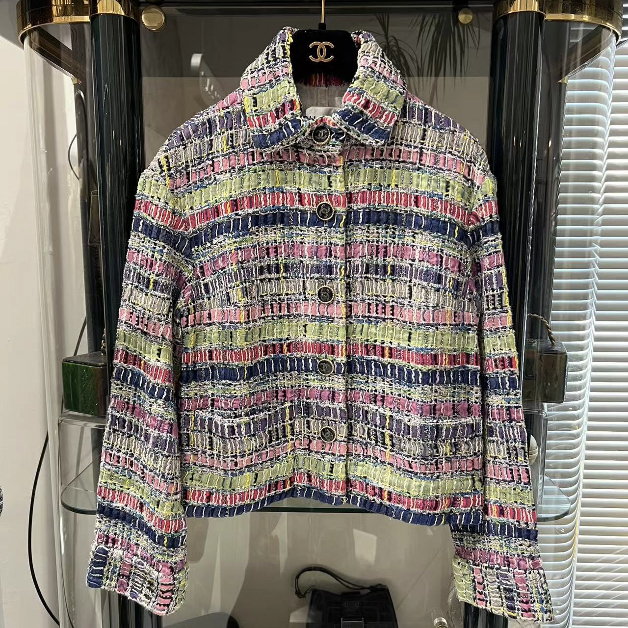 95新 Chanel/香奈儿 21p 马赛克彩色粗花呢外套36码