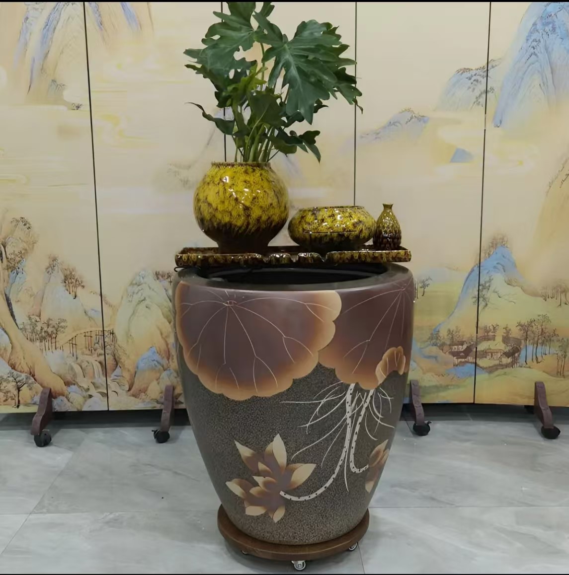 古法生态鱼缸63×65过滤流水造景客厅办公室阳台庭院茶空间摆件