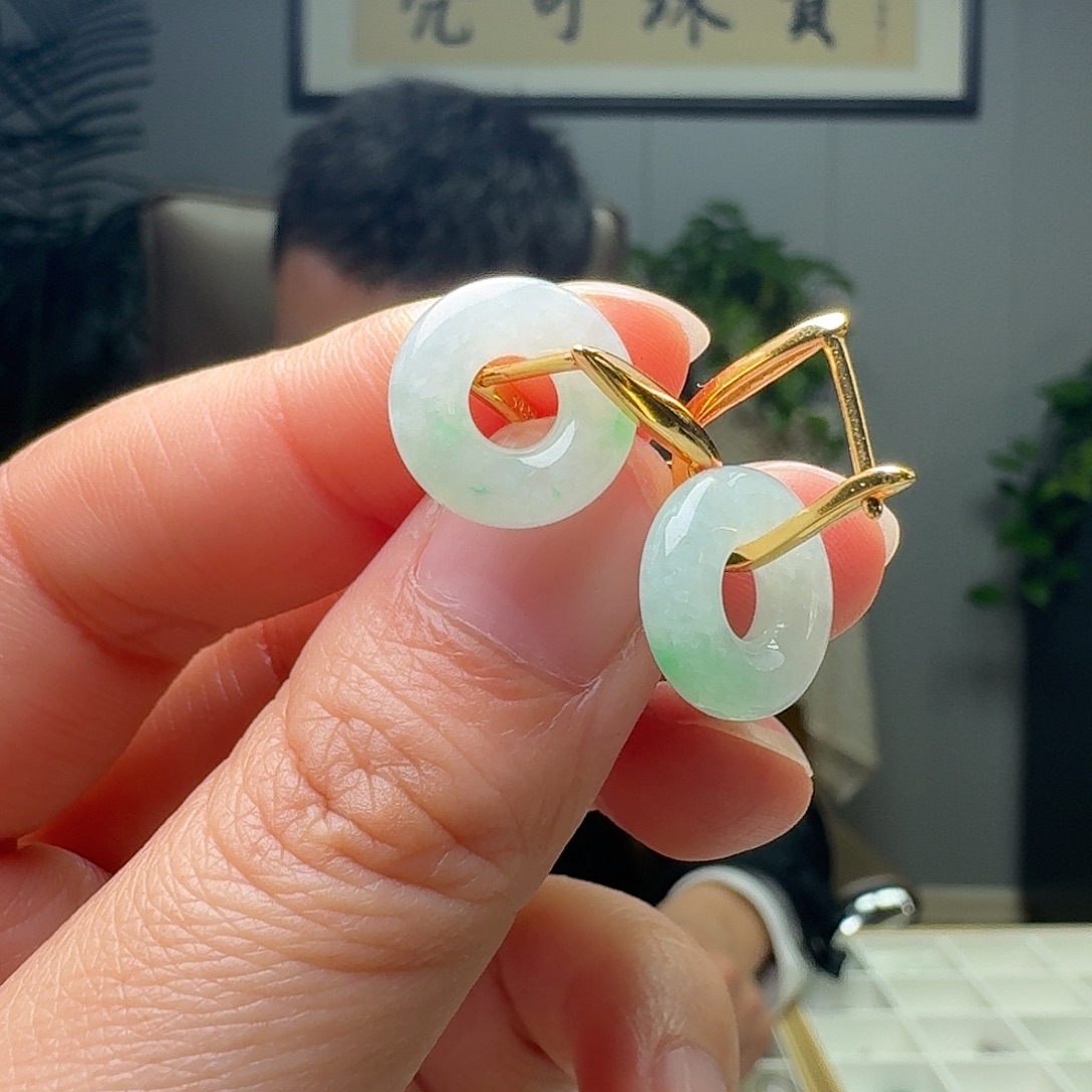 翡翠银S925镶嵌耳饰天然