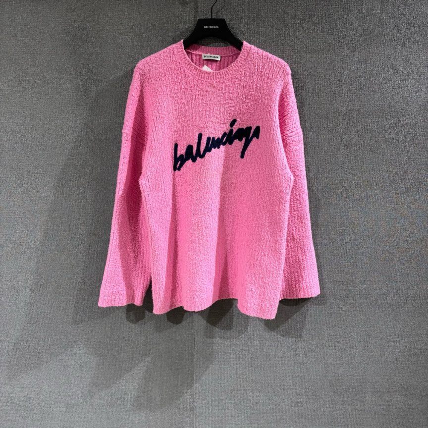 99新 Balenciaga/巴黎世家 （pm）字母刺绣粉色毛衣 xs码/9858