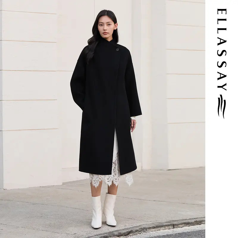 ELLASSAY歌力思2025秋冬新款直身廓形长款毛呢大衣女EWE363D03000