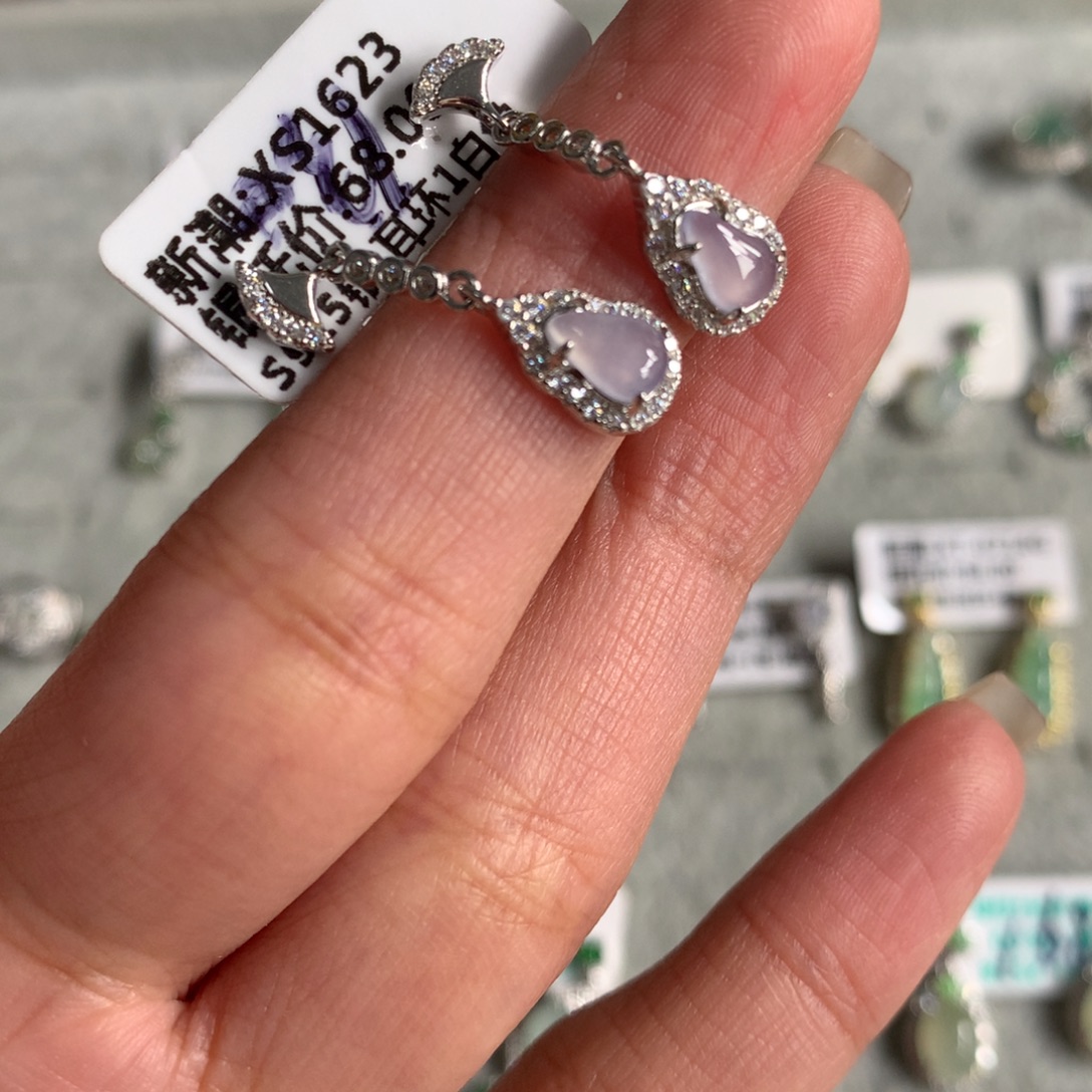 开***始翡翠银S925镶嵌耳饰耳钉