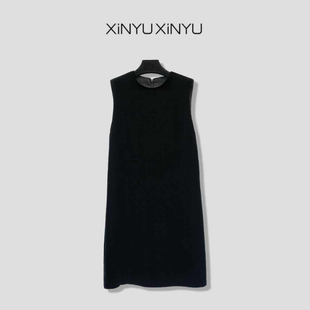 XINYU/芯与『小黑裙』气质显瘦真丝绒无袖连衣裙 37091 气质 轻奢