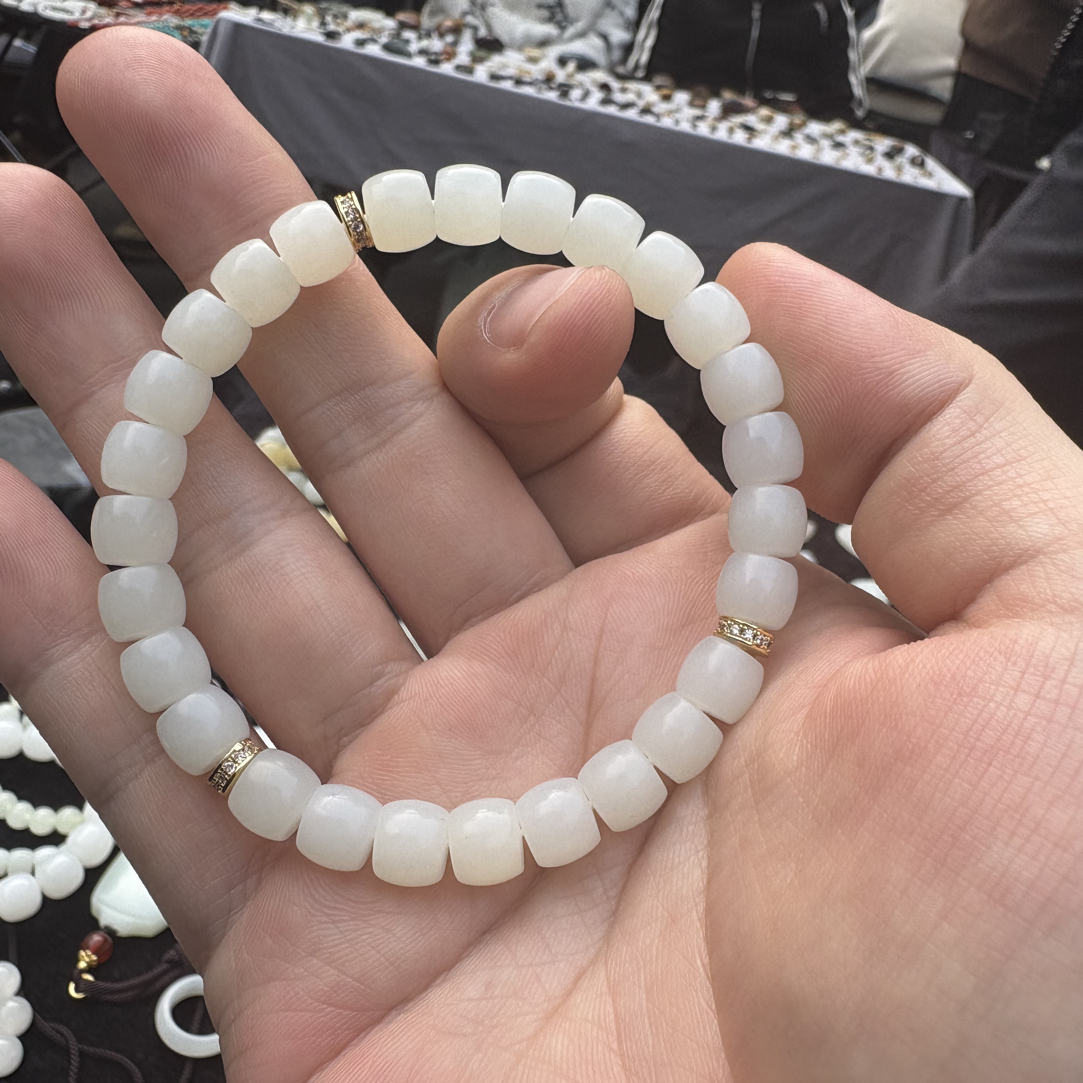 天然和田玉白玉直切手串细腻温润时尚百搭