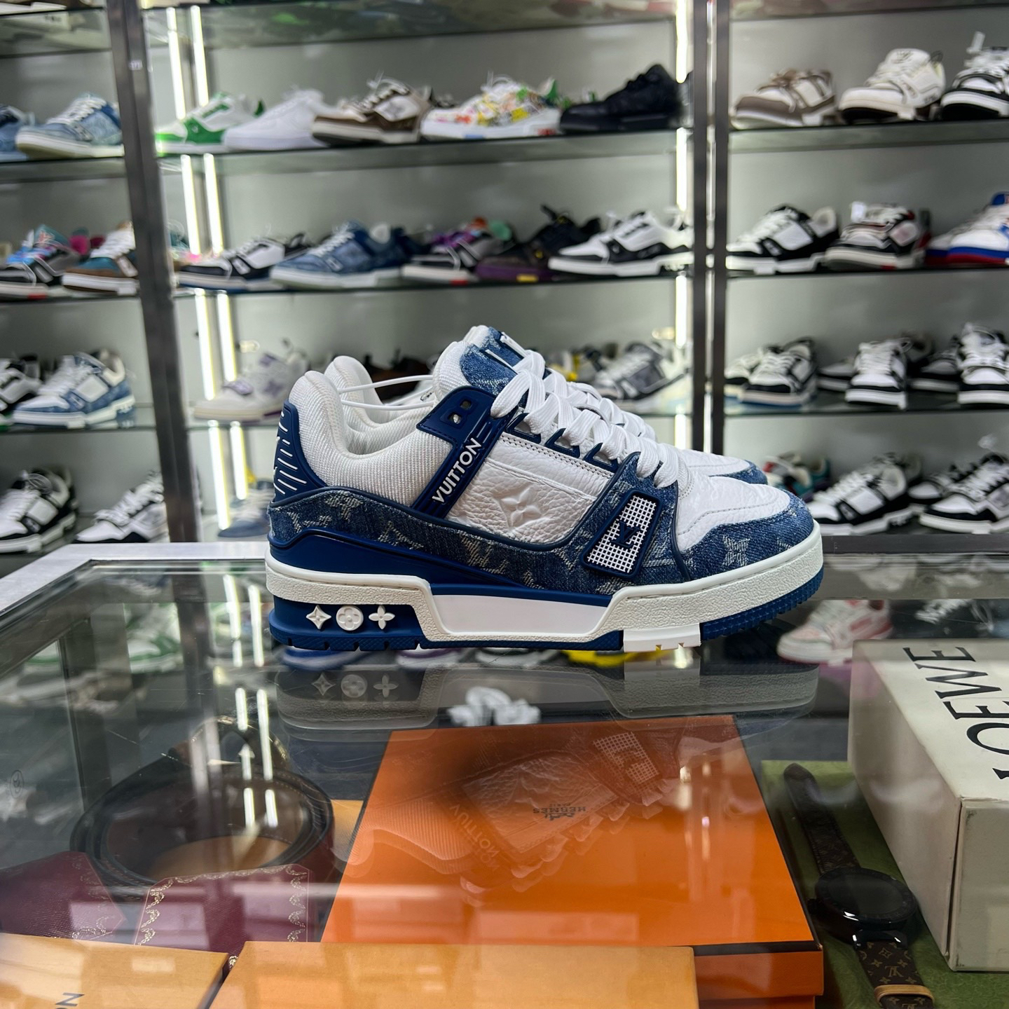 99新 LouisVuitton/路易威登 Trainer 白蓝牛仔 35.5码 YH21255