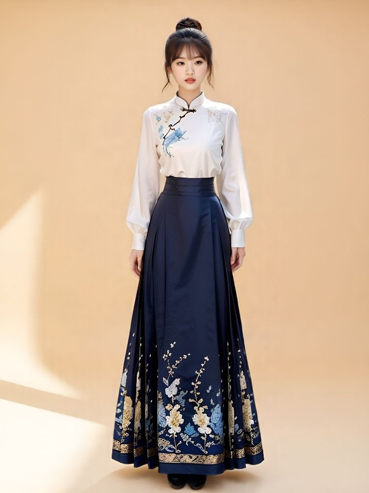 清冷风国风复古绣花上衣马面裙套装2025秋季新款设计感小众两件套
