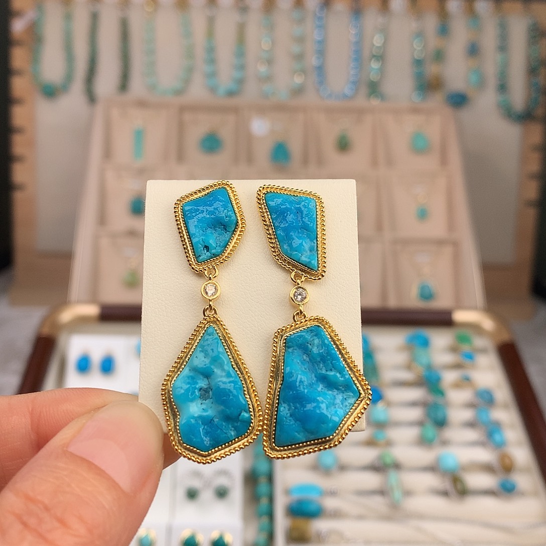 绿松石银S925镶嵌耳饰