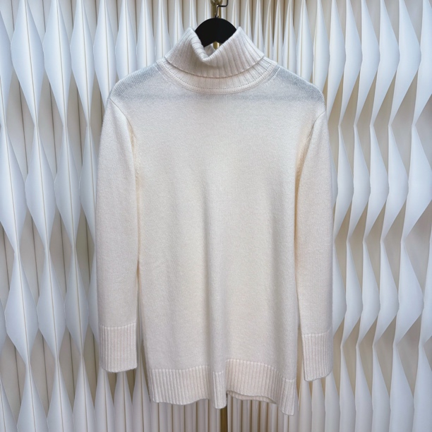 未使用 MaxMara MaxMara 白色高领羊绒羊毛针织上衣