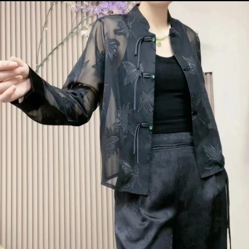 2025国风立领浮雕雕花防晒开衫外套11