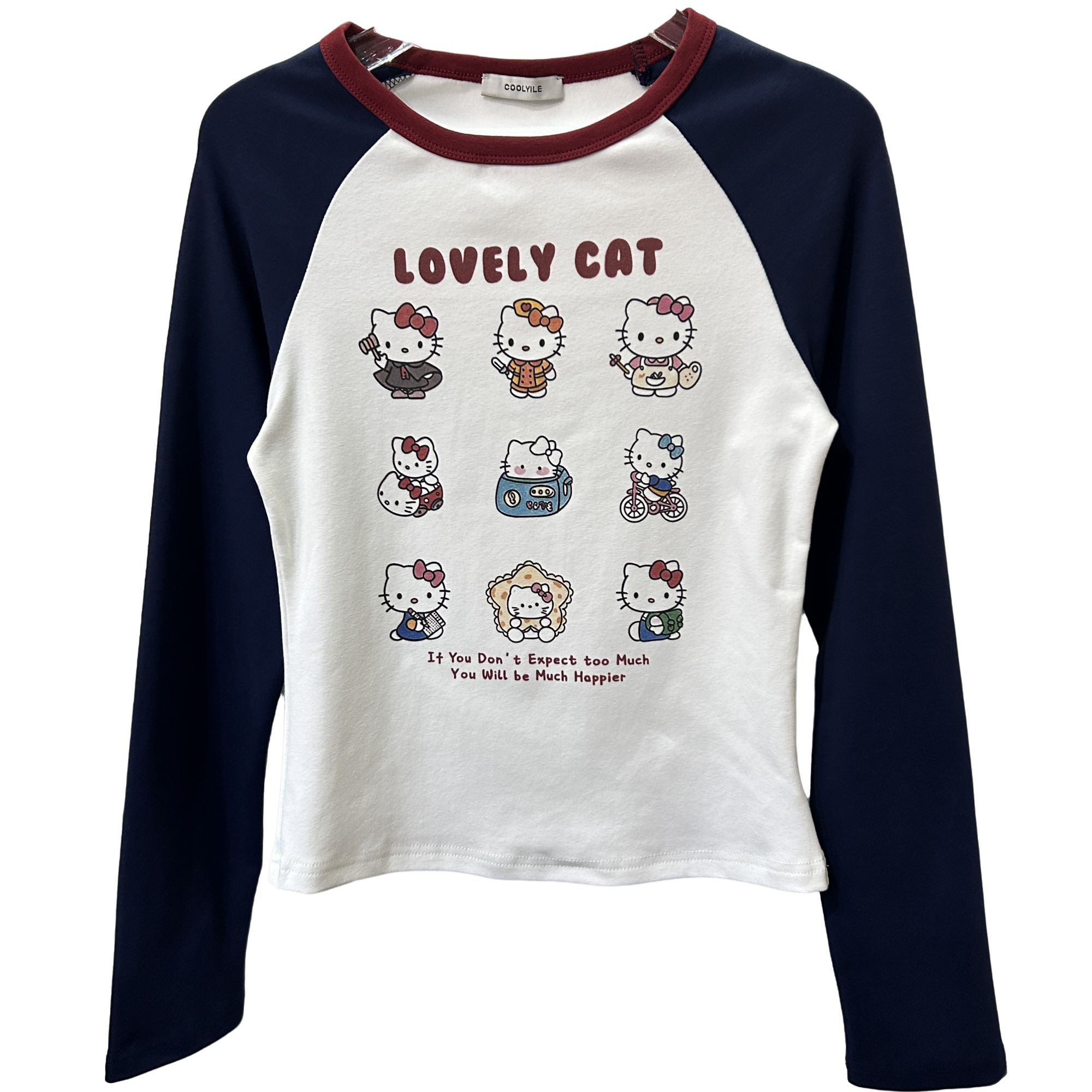 南油小众设计师新品字母红领猫咪T恤