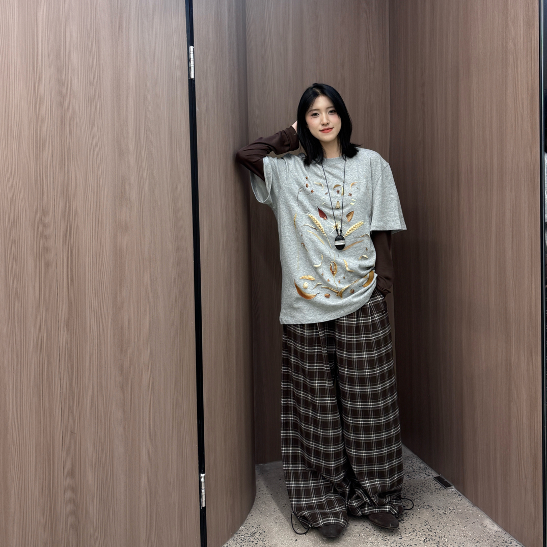 YOUWEI2025冬季新品麦穗版画短袖T 5403