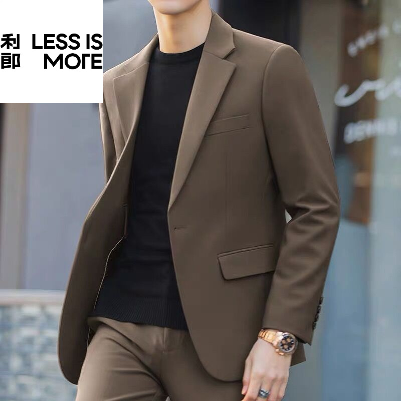 利郎商务休闲男士咖色西服套装春秋修身痞帅休闲小西装外套男韩版
