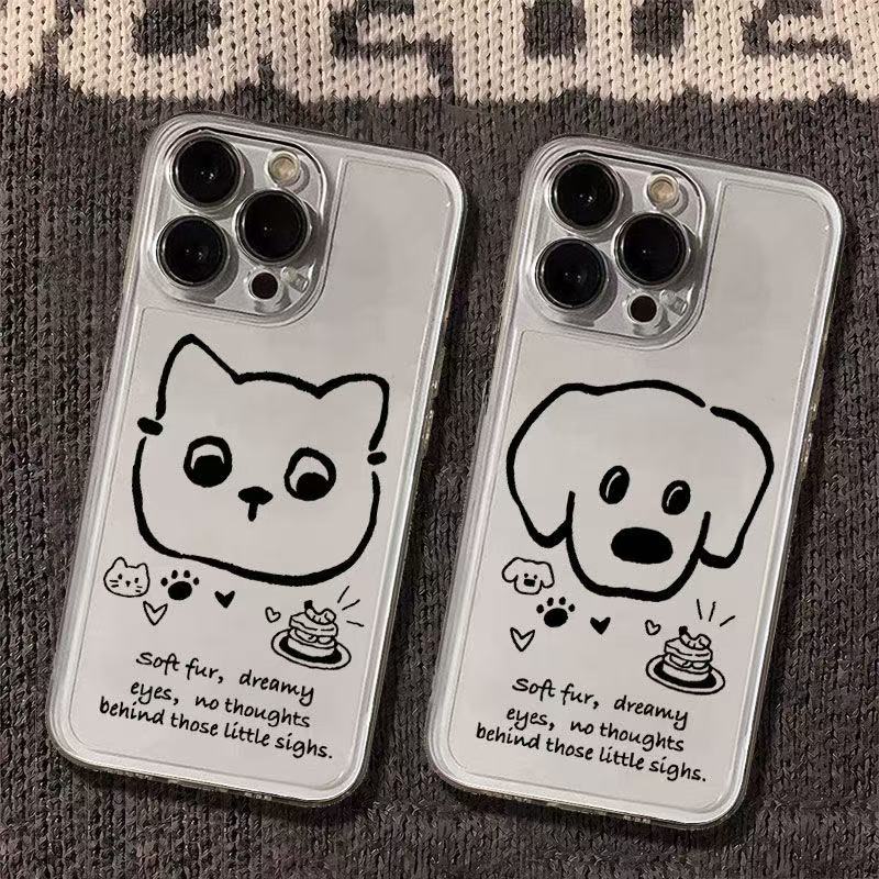 4885线条猫狗适用苹果iphone小米15pro防摔vivo华为oppo手机壳女