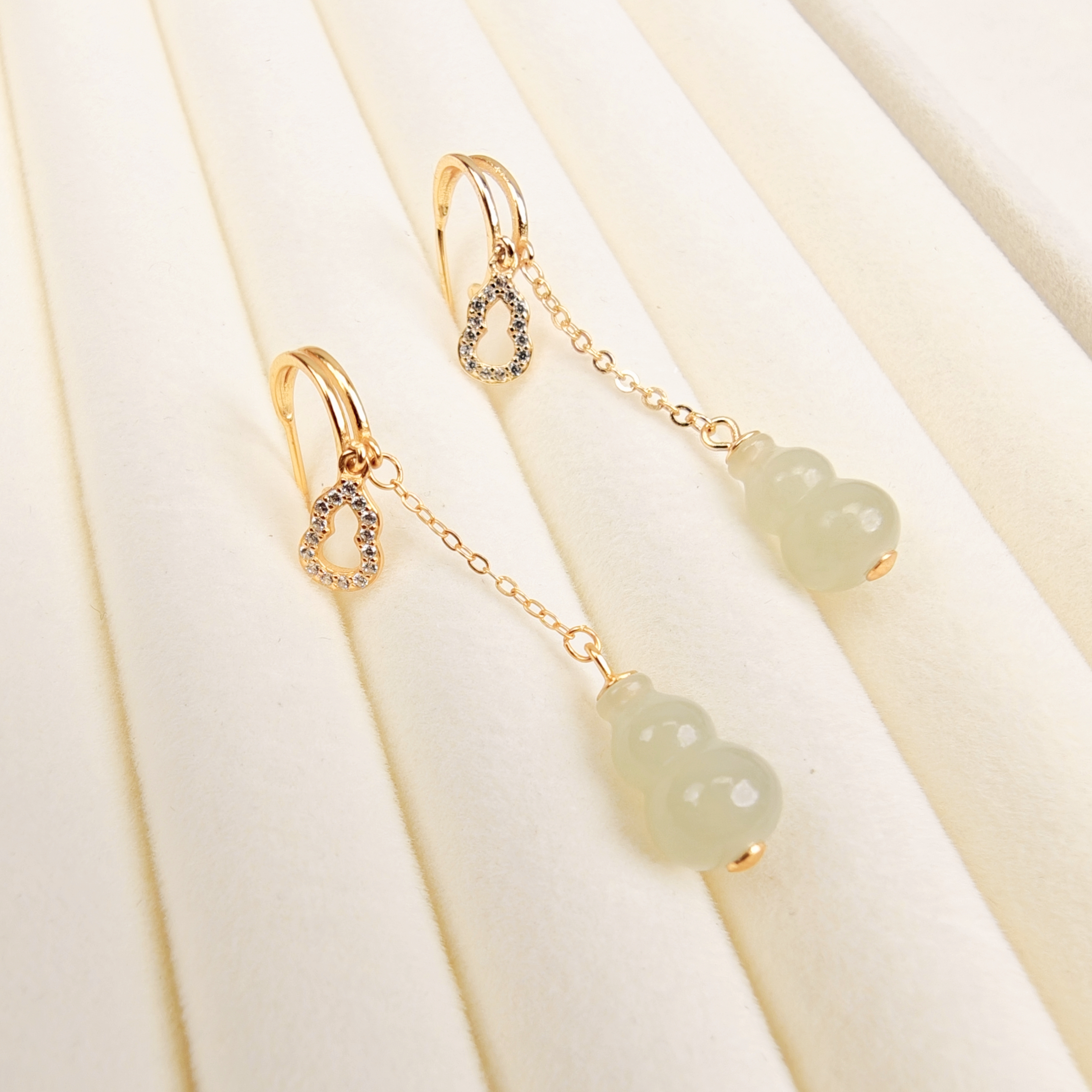 S925银和田玉葫芦福禄耳饰耳钉精美百搭耳环耳坠