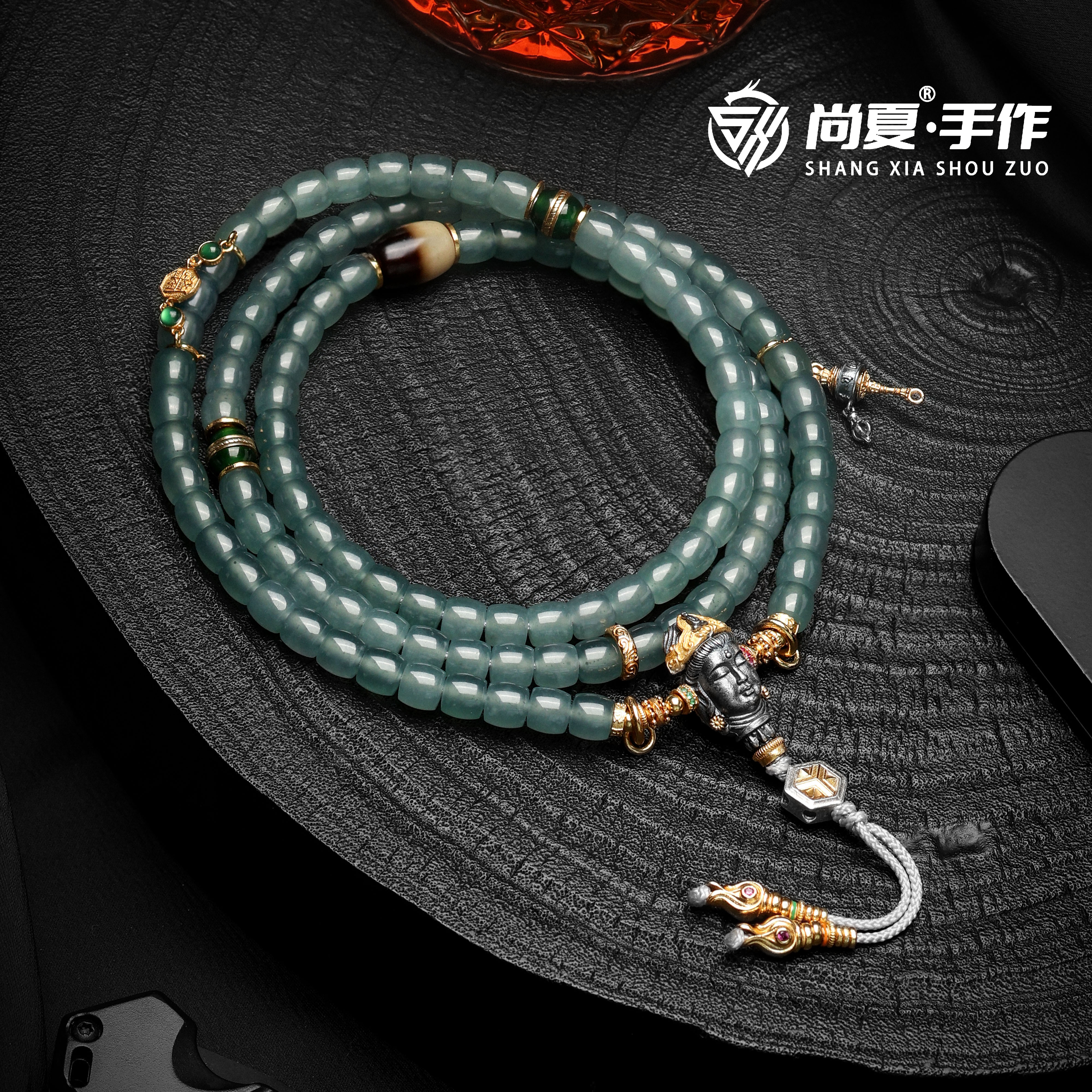 尚夏【货头】6MM玻璃种水天然危料A货翡翠108长串锁骨链