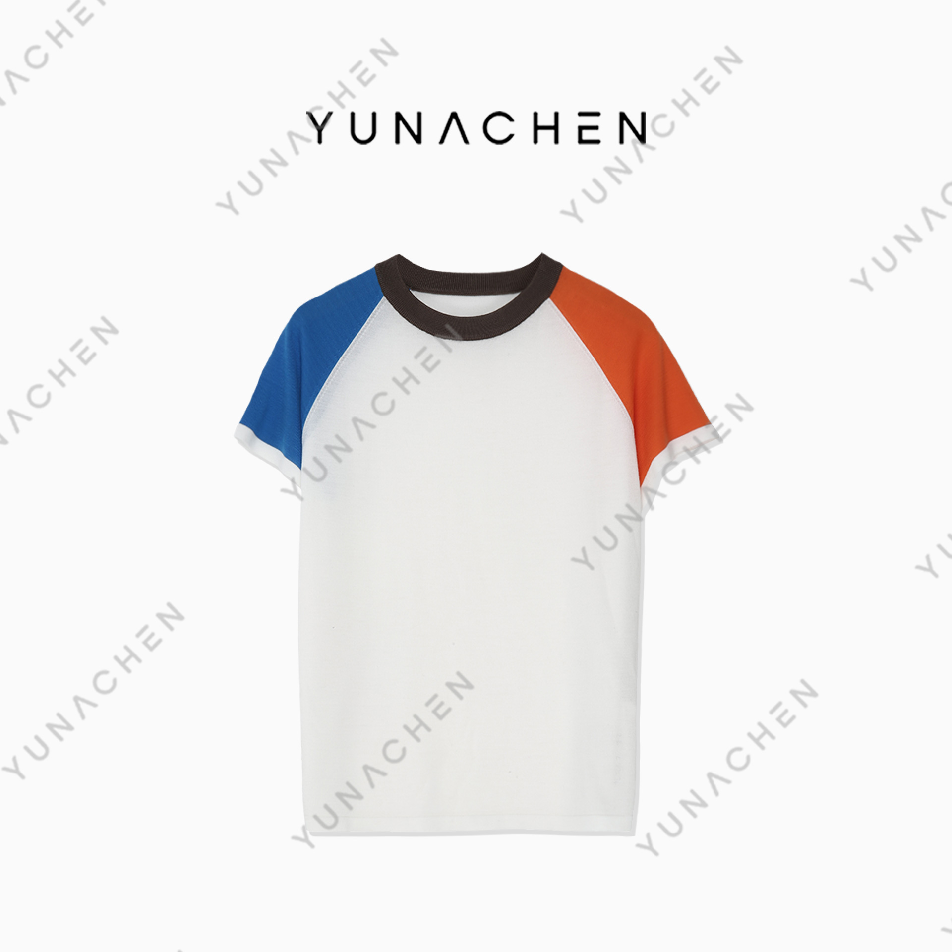 【云曦橙】E10春夏时尚休闲气质撞色款套头针织衫610-25105