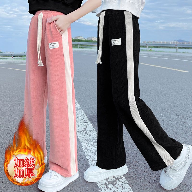 儿童加绒加厚阔腿裤2025秋冬新款洋气时尚直筒裤中大童宽松长裤子