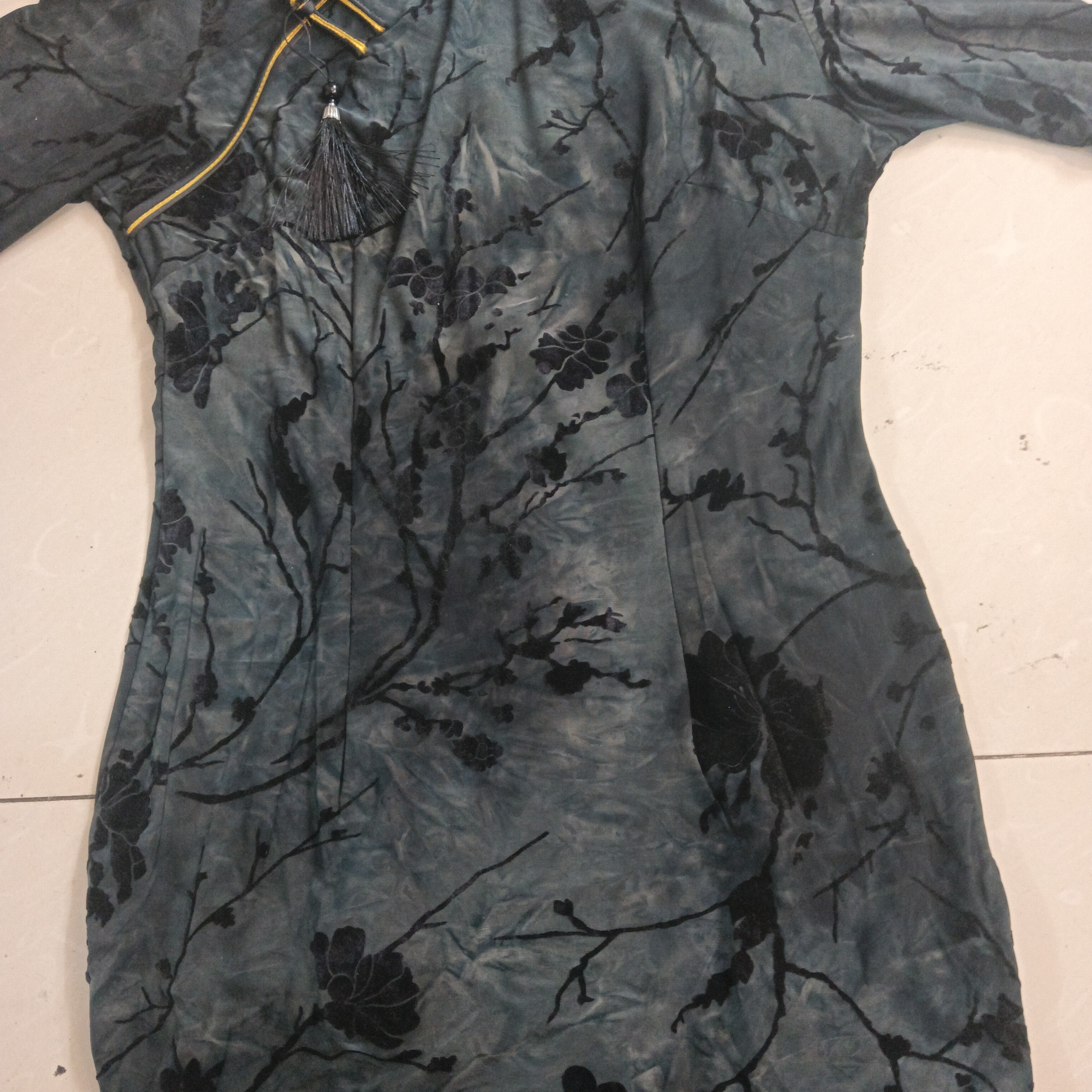 丝绒黑色高端长款日常复古气质优雅少女改良旗袍2025年新款女夏季