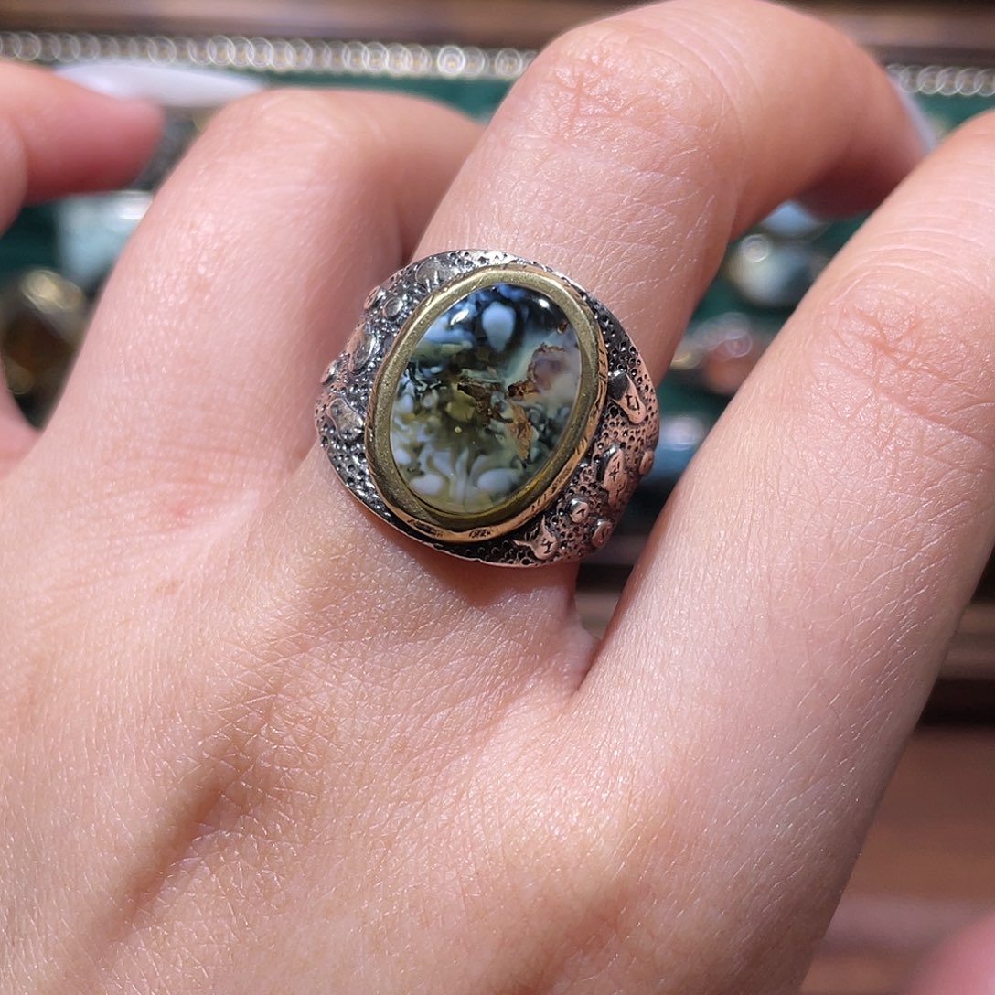 琥珀银S925镶嵌戒指戒指