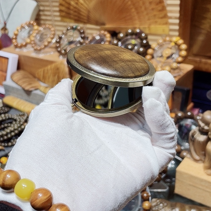 金丝楠金丝楠木阴沉绿料复古黄铜镶边镜子