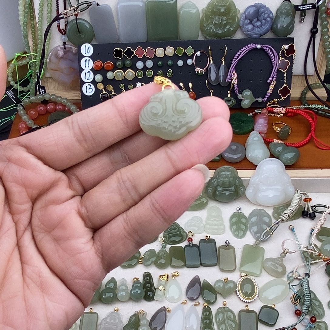 和田玉银S925镶嵌吊坠(不含链)