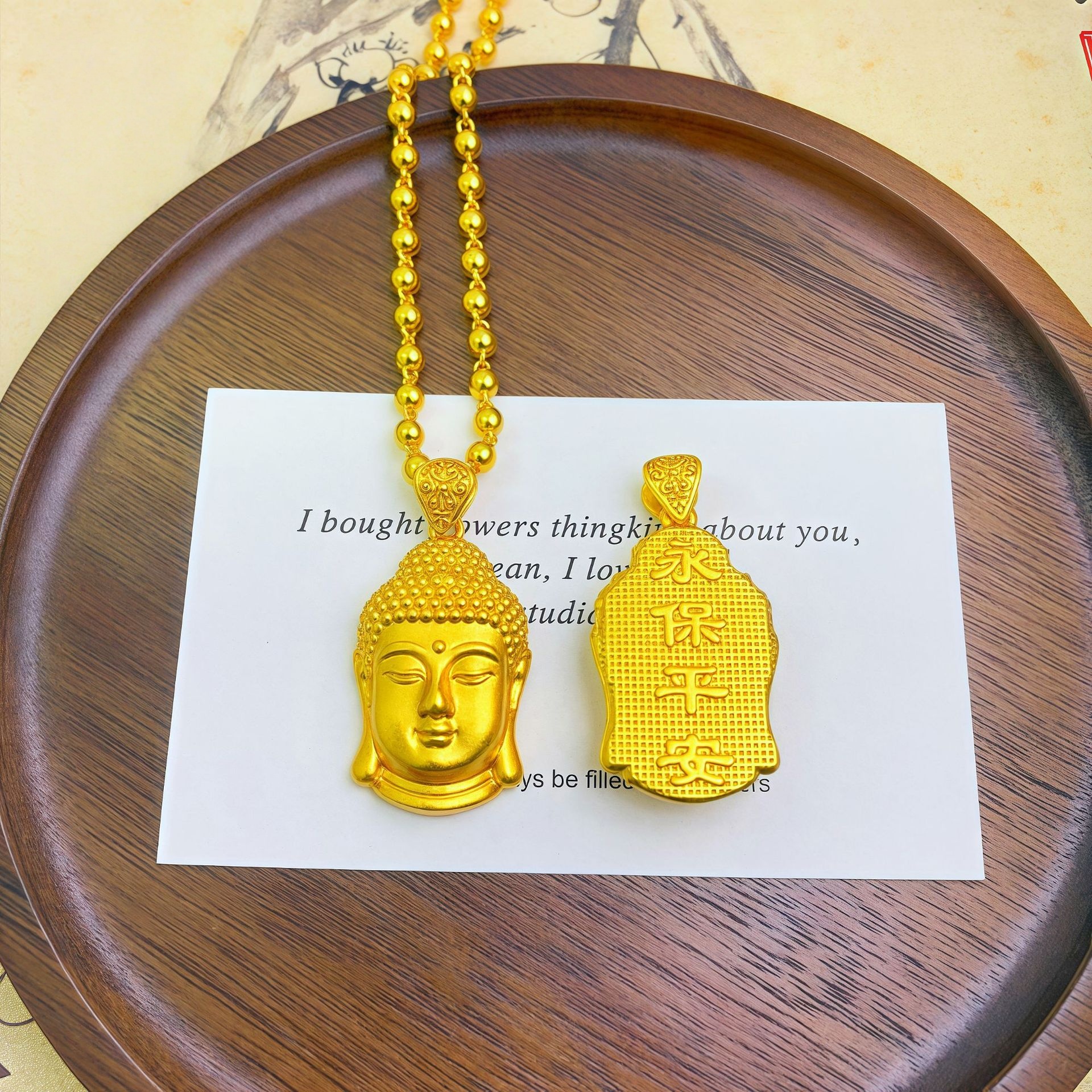 铜吊坠 精工高保色古法永保平安佛头吊坠莲花绳佛头挂坠实心