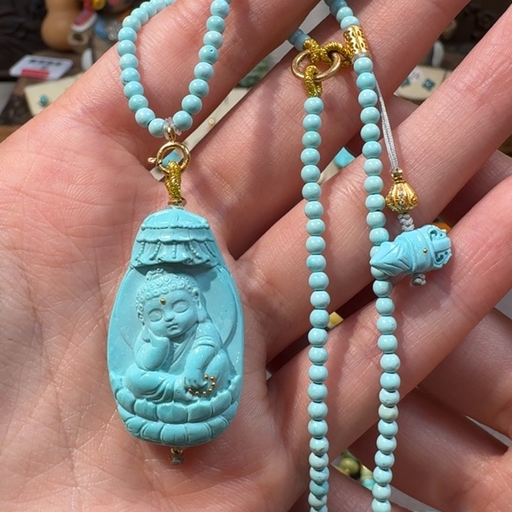 绿松石18K金镶嵌项链宝宝佛