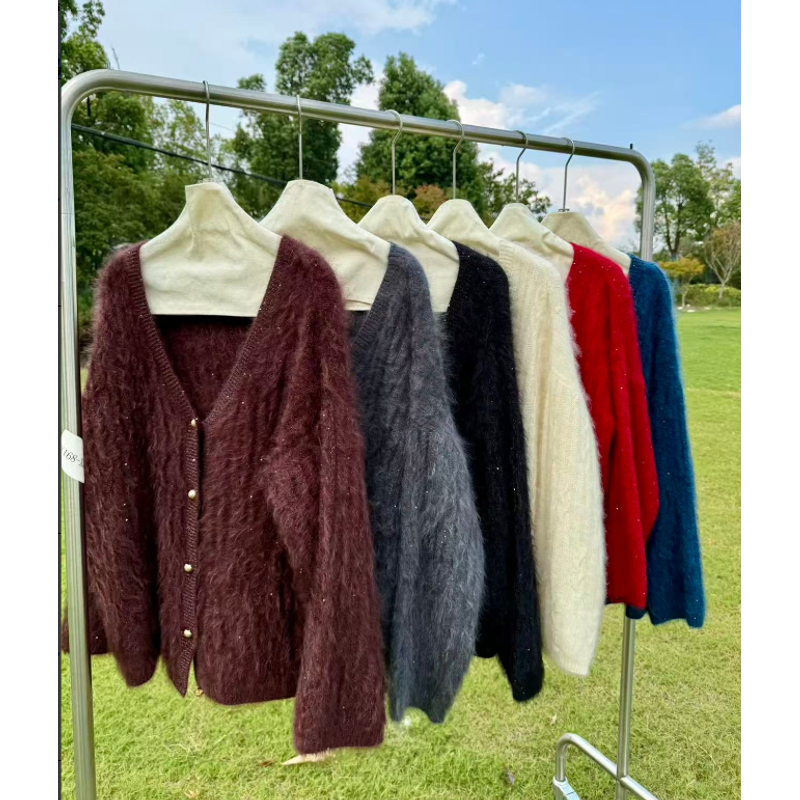 【繁星】山羊绒加厚珠片绞花拉绒时尚针织百搭开衫80060毛衣