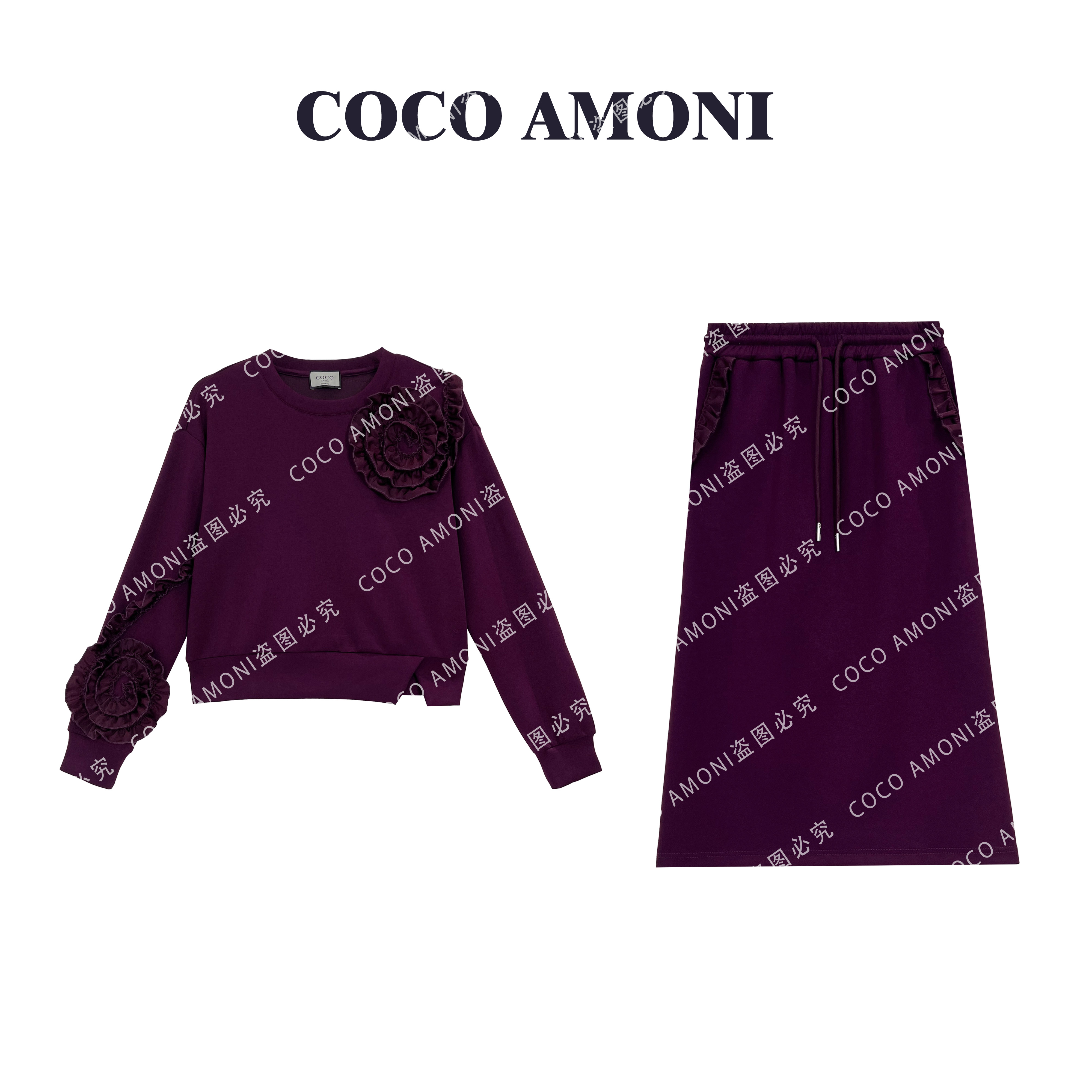 【LZ】设计款时尚休闲高级套装带立体花朵上衣半身裙两件套ZQ451