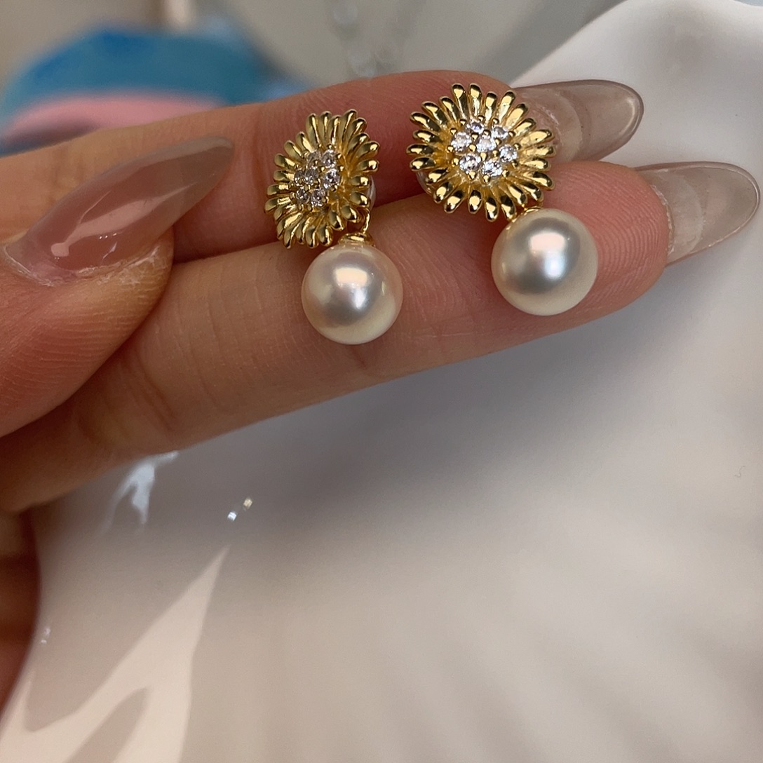 耳饰海水珍珠银S925镶嵌