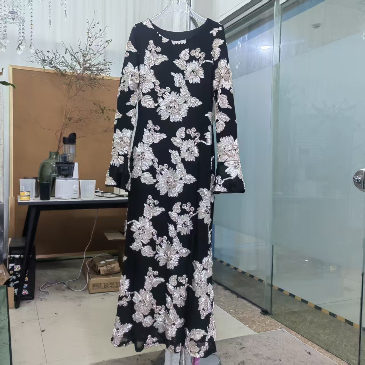 套头中腰圆领套头款连衣裙复古夏季女士中式【丝带压花长袖连衣裙】