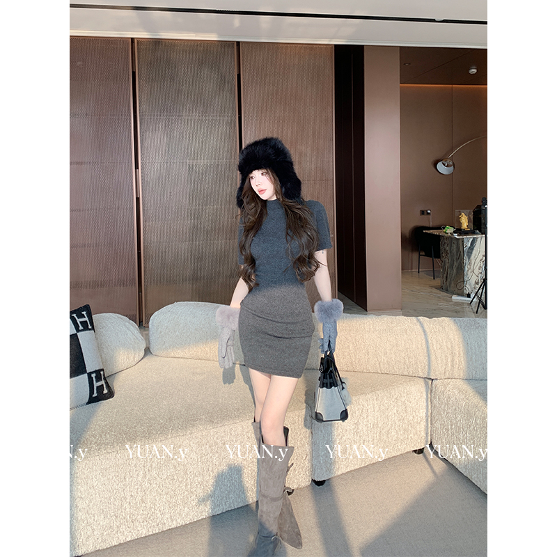 媛媛【秋冬的欧尼】100羊毛小高领新款秋冬百搭时尚连衣裙#M0628