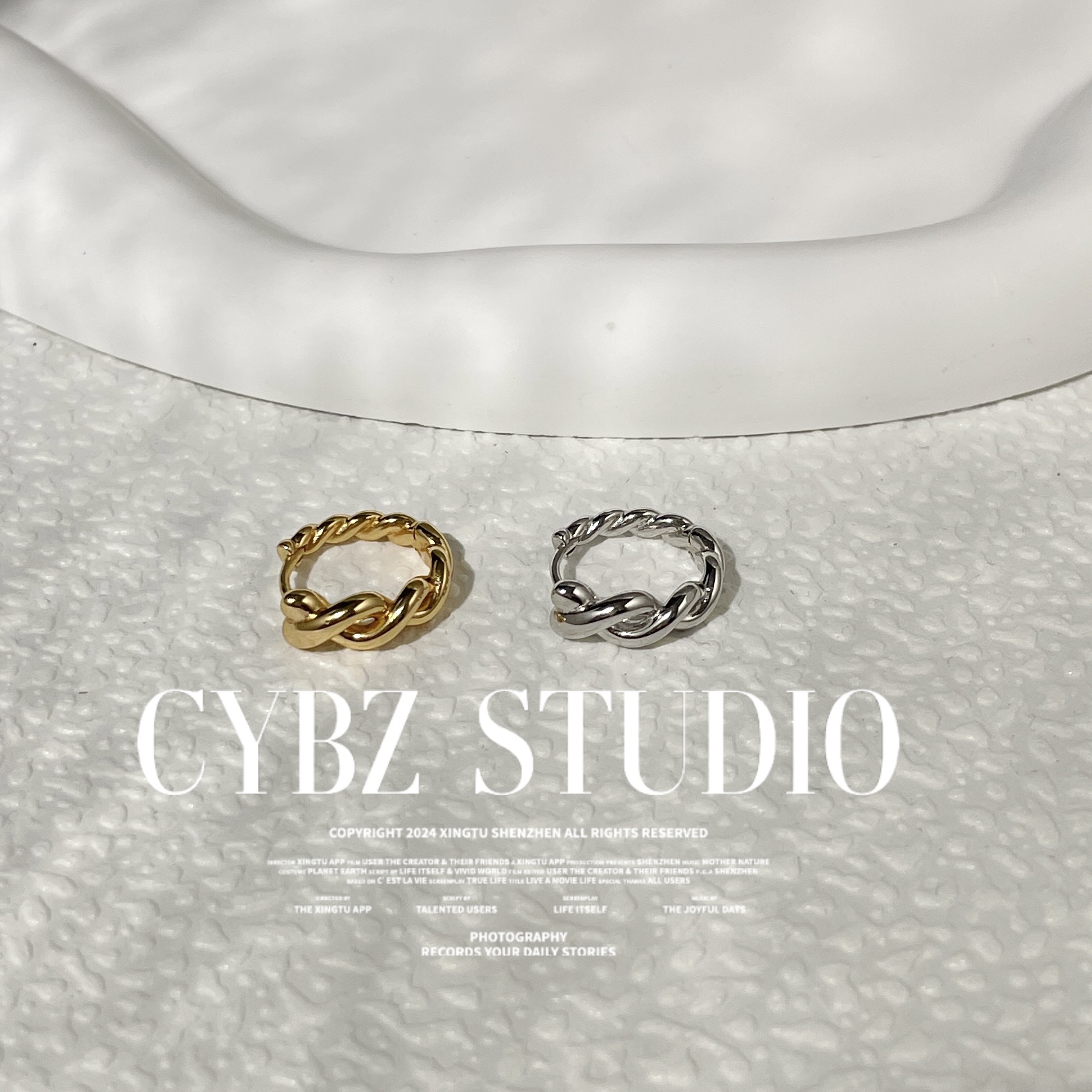 925银耳饰 Cy>>925银镀18k麻花线条耳扣小众精致养耳洞ins轻奢