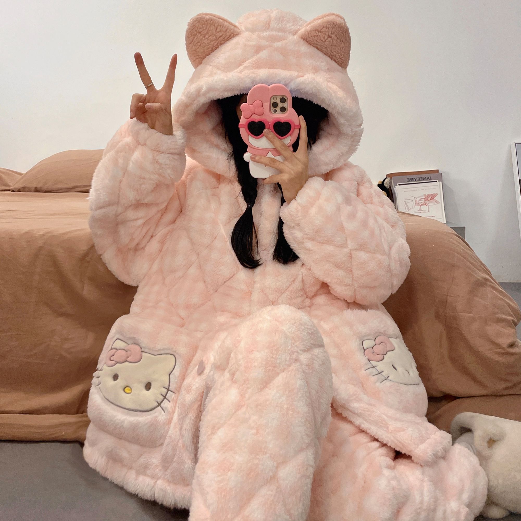 夹棉睡衣女加绒加厚秋冬季珊瑚绒冬天外出法兰绒家居服保暖套装