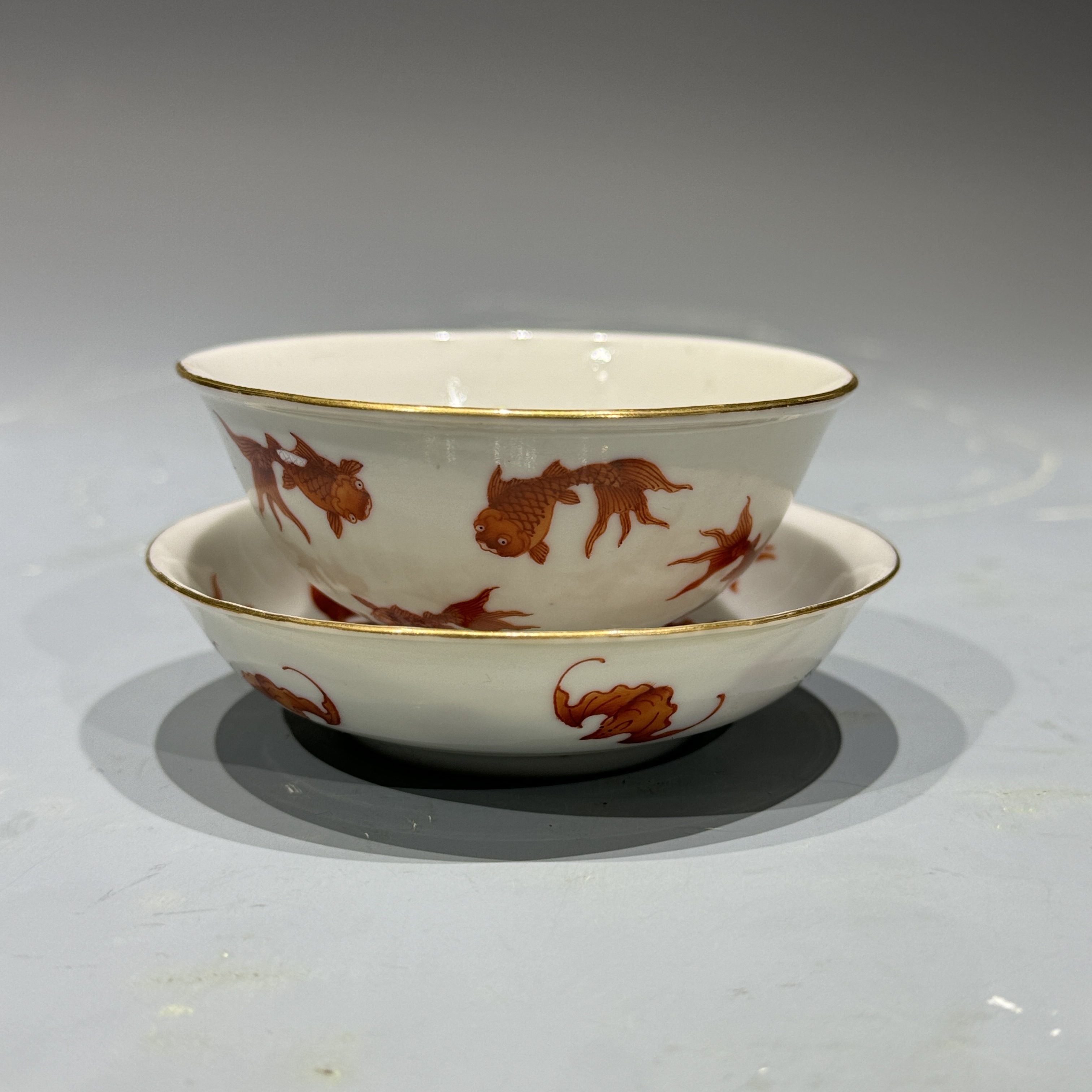 4317 清道光 矾红金玉满堂碗一组