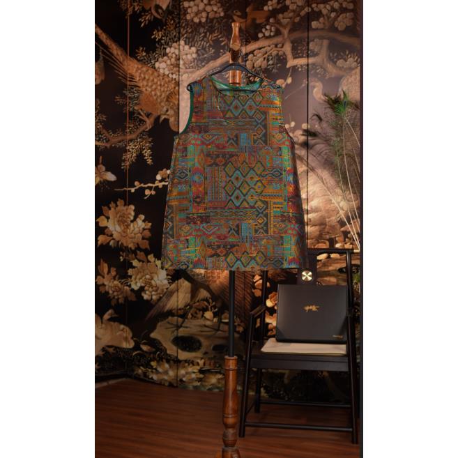 奥戴马甲裙慵懒风宽松中长款时尚夏季气质外套古风提花