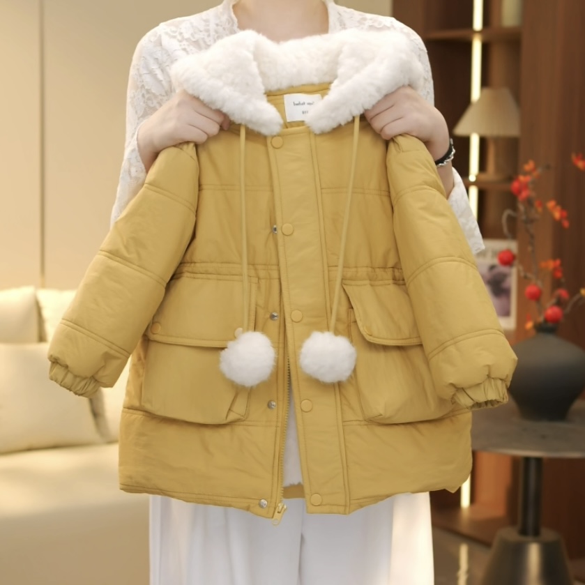 boboe/波波鹅女童洋气加绒外套儿童加厚纯色保暖派克棉服--Y6203