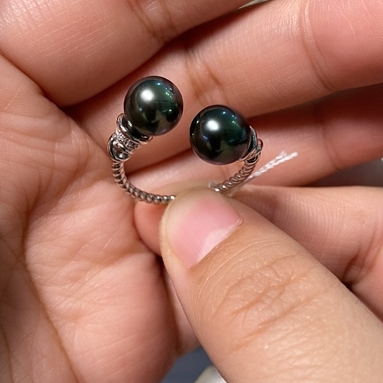 海水珍珠戒圈银S925镶嵌8-9