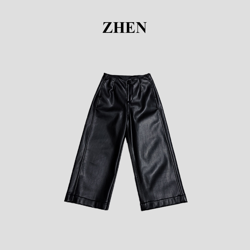【ZHEN】25Y00365 2025新款秋冬皮中裤显瘦遮肉小众设计款
