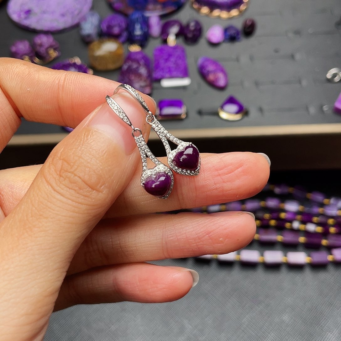 苏纪石（舒俱来）耳钩银S925镶嵌