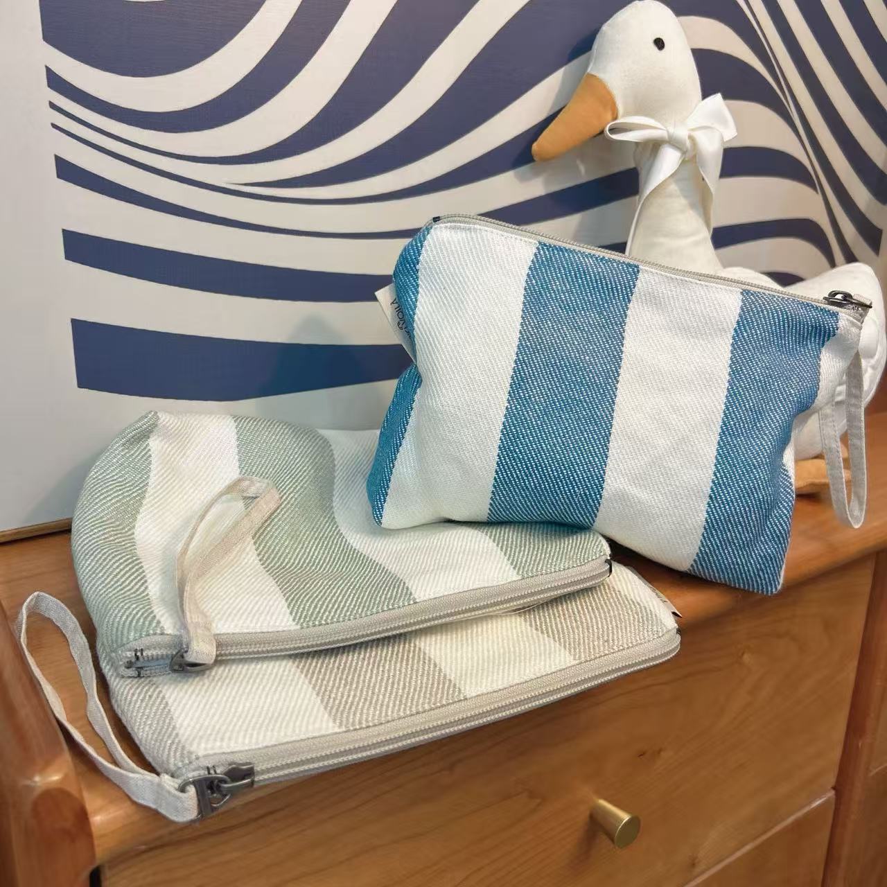 【雅趣】纯亚麻拉链收纳包 竖版宽条纹系列 