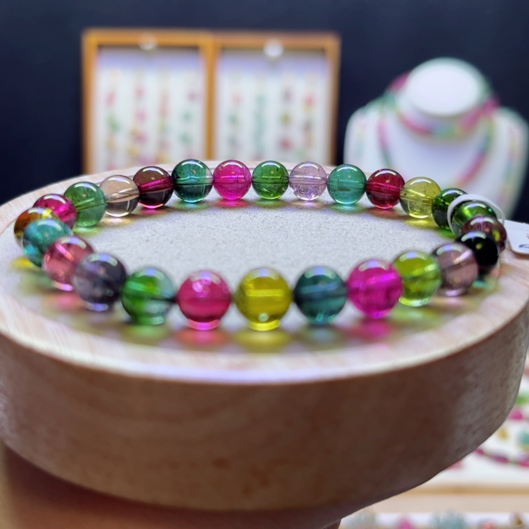 未镶嵌手链碧玺色标糖果7.6mm