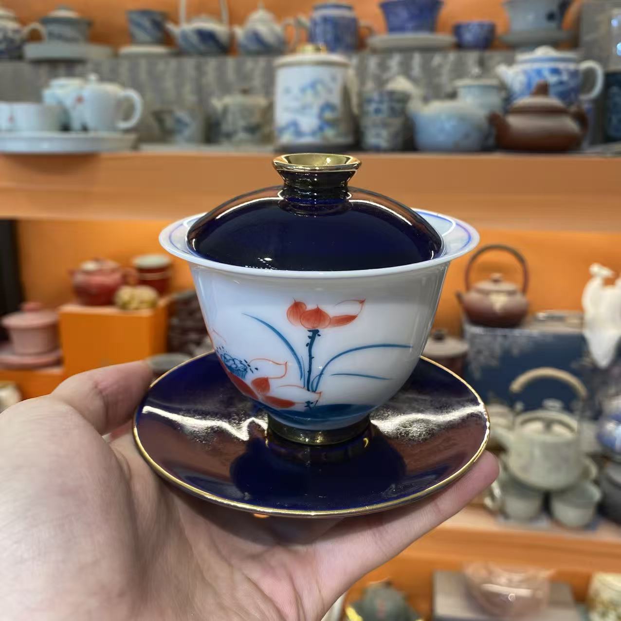 友名 手绘荷花盖碗-1021（直播专享）