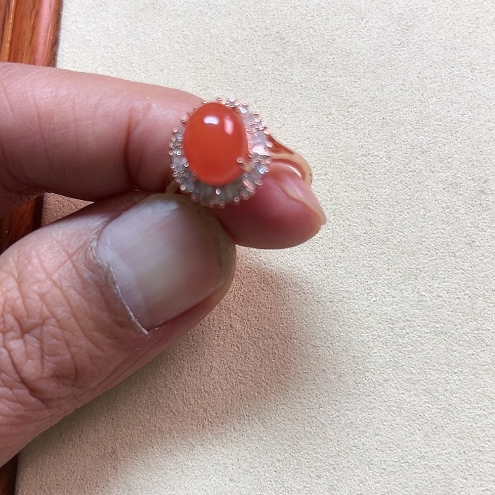 南红玛瑙戒指银S925镶嵌