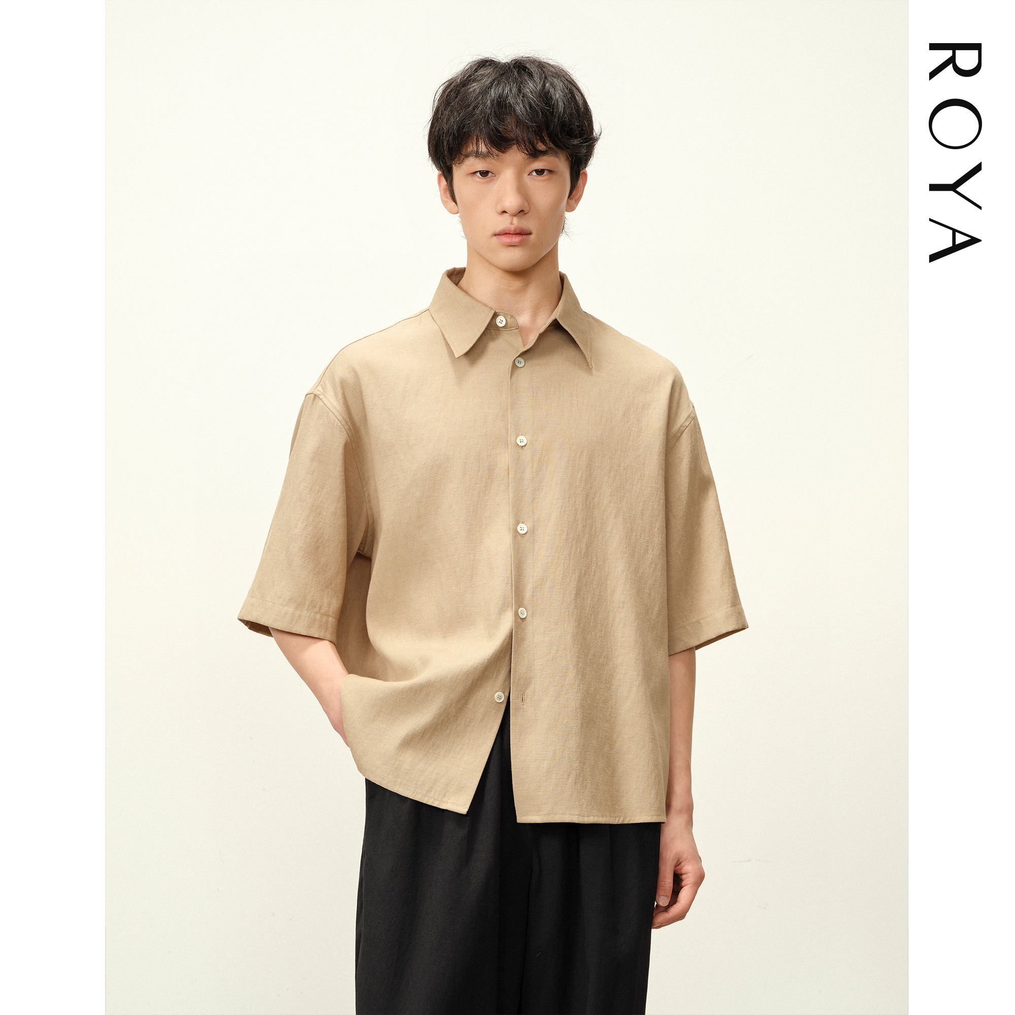ROYA丨亚麻人丝混纺短袖衬衫松弛感夏季法式通勤短宽舒适透气男装