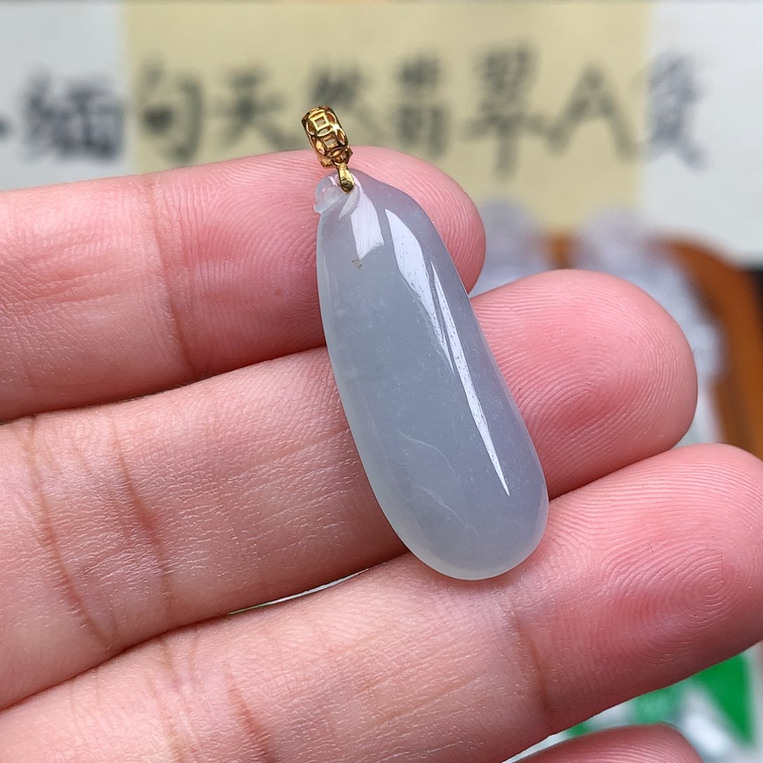 翡翠裸石18K金镶嵌缅甸天然A货翡翠冰种福瓜