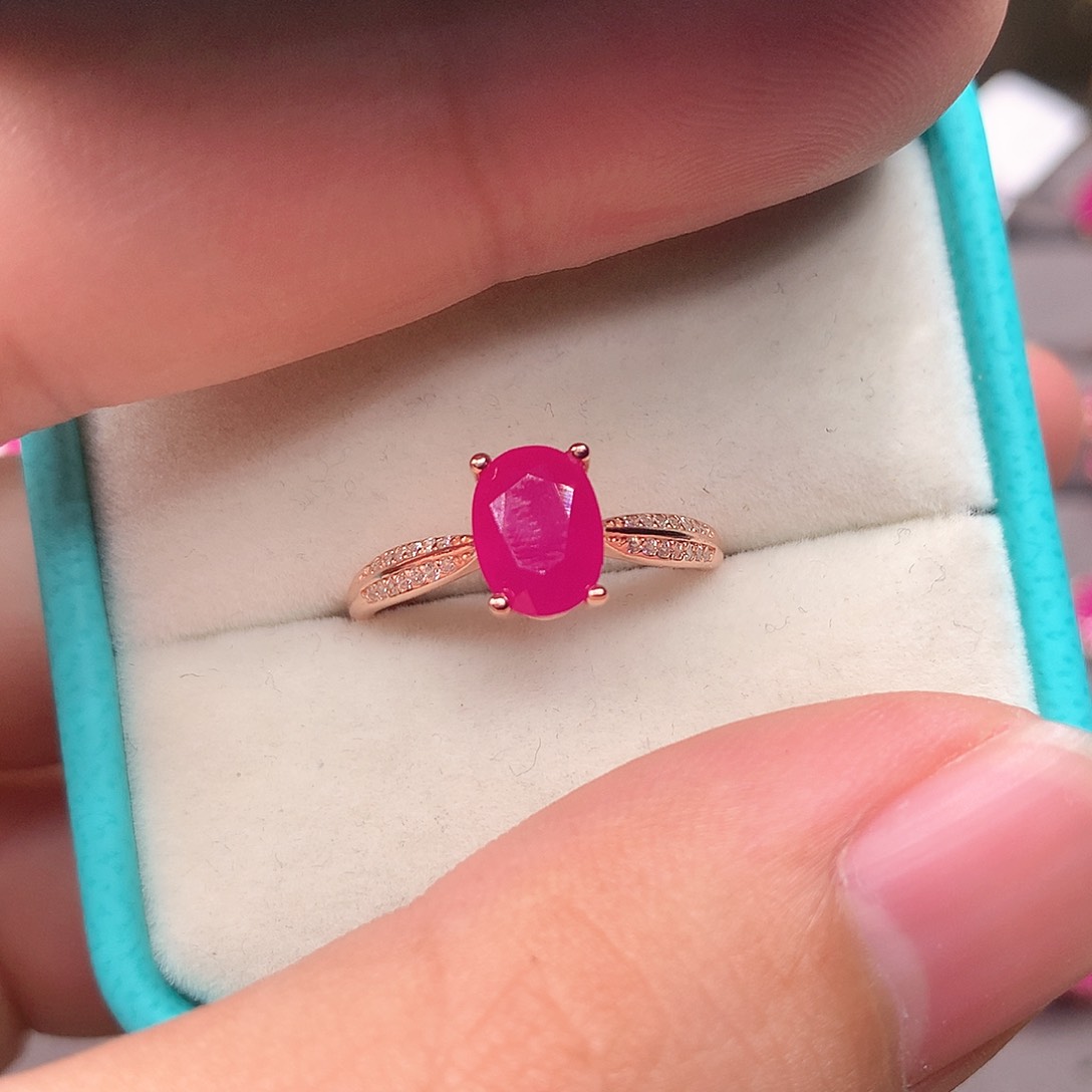 红宝石戒指银S925镶嵌