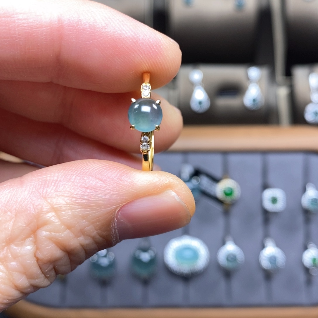 翡翠戒指银S925镶嵌镀金