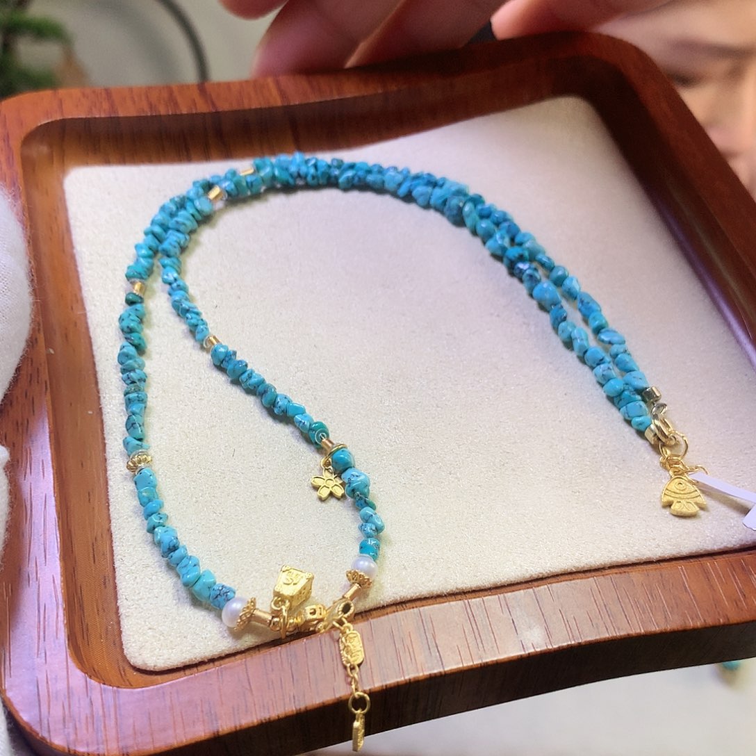 绿松石项链银S925镀金镶嵌